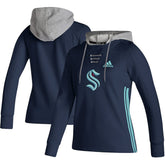 Seattle Kraken adidas Women's Skate Lace AEROREADY Pullover Hoodie Deep Sea Blue