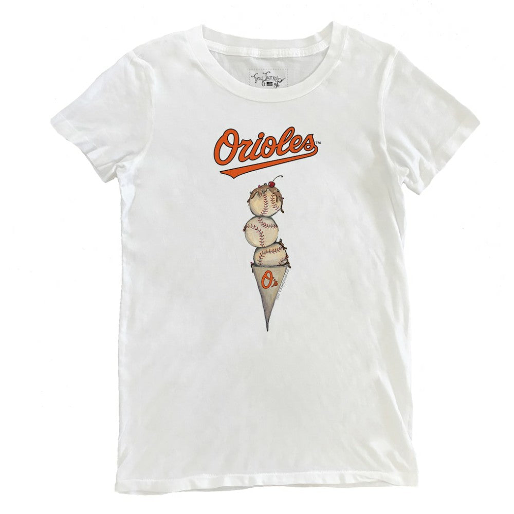 Baltimore Orioles Tiny Turnip Women's Triple Scoop T-Shirt White