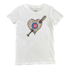 Chicago Cubs Tiny Turnip Women's Heart Bat T-Shirt White