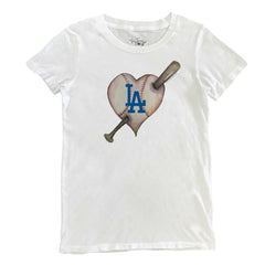 Los Angeles Dodgers Tiny Turnip Women's Heart Bat T-Shirt White