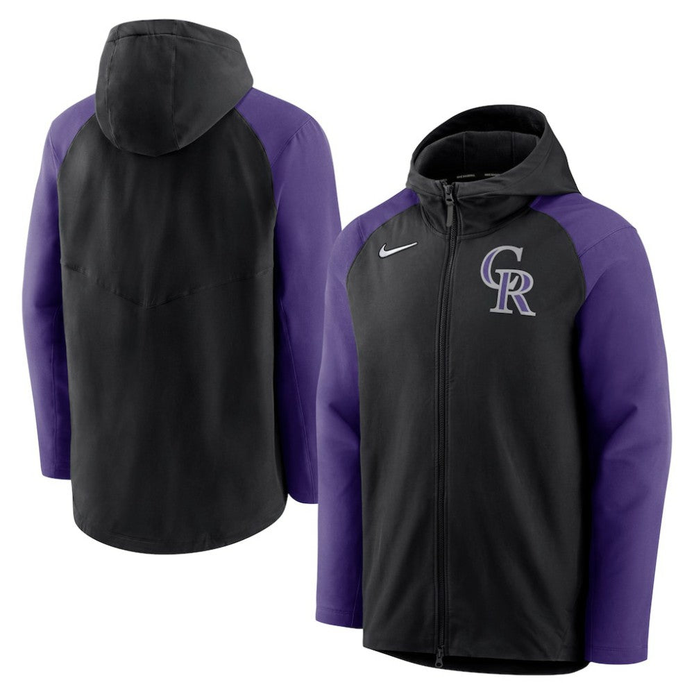 Colorado Rockies Authentic Collection Performance Raglan Full-Zip Hoodie Black/Purple | Nike