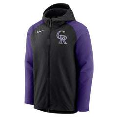 Colorado Rockies Authentic Collection Performance Raglan Full-Zip Hoodie Black/Purple | Nike