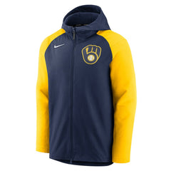 Milwaukee Brewers Authentic Collection Performance Raglan Full-Zip Hoodie Navy/Gold | Nike