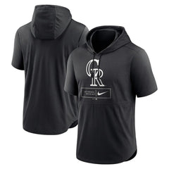 Colorado Rockies Lockup Performance Short Sleeve Lightweight Hooded Top Black | Nike