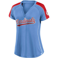 St. Louis Cardinals Women's Light Blue/Red True Classic League Diva Pinstripe Raglan V-Neck T-Shirt