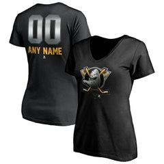 Anaheim Ducks Women's Personalized Midnight Mascot Logo V-Neck T-Shirt Black
