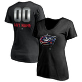 Columbus Blue Jackets Women's Personalized Midnight Mascot Logo V-Neck T-Shirt Black