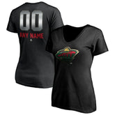 Minnesota Wild Women's Personalized Midnight Mascot Logo V-Neck T-Shirt Black