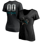 San Jose Sharks Women's Personalized Midnight Mascot Logo V-Neck T-Shirt Black