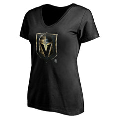Vegas Golden Knights Women's Personalized Midnight Mascot Logo V-Neck T-Shirt Black