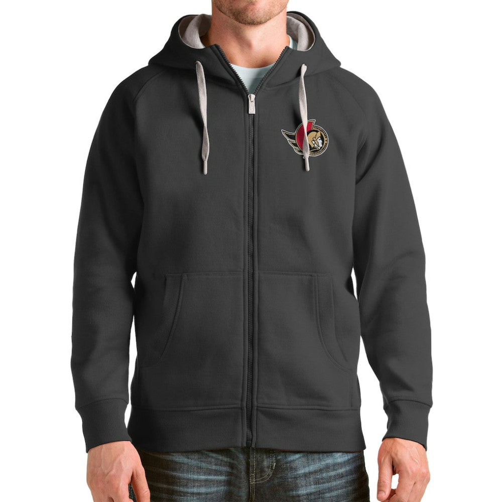 Ottawa Senators Antigua Logo Victory Full-Zip Hoodie Charcoal