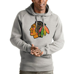 Chicago Blackhawks Antigua Logo Victory Pullover Hoodie Heathered Gray