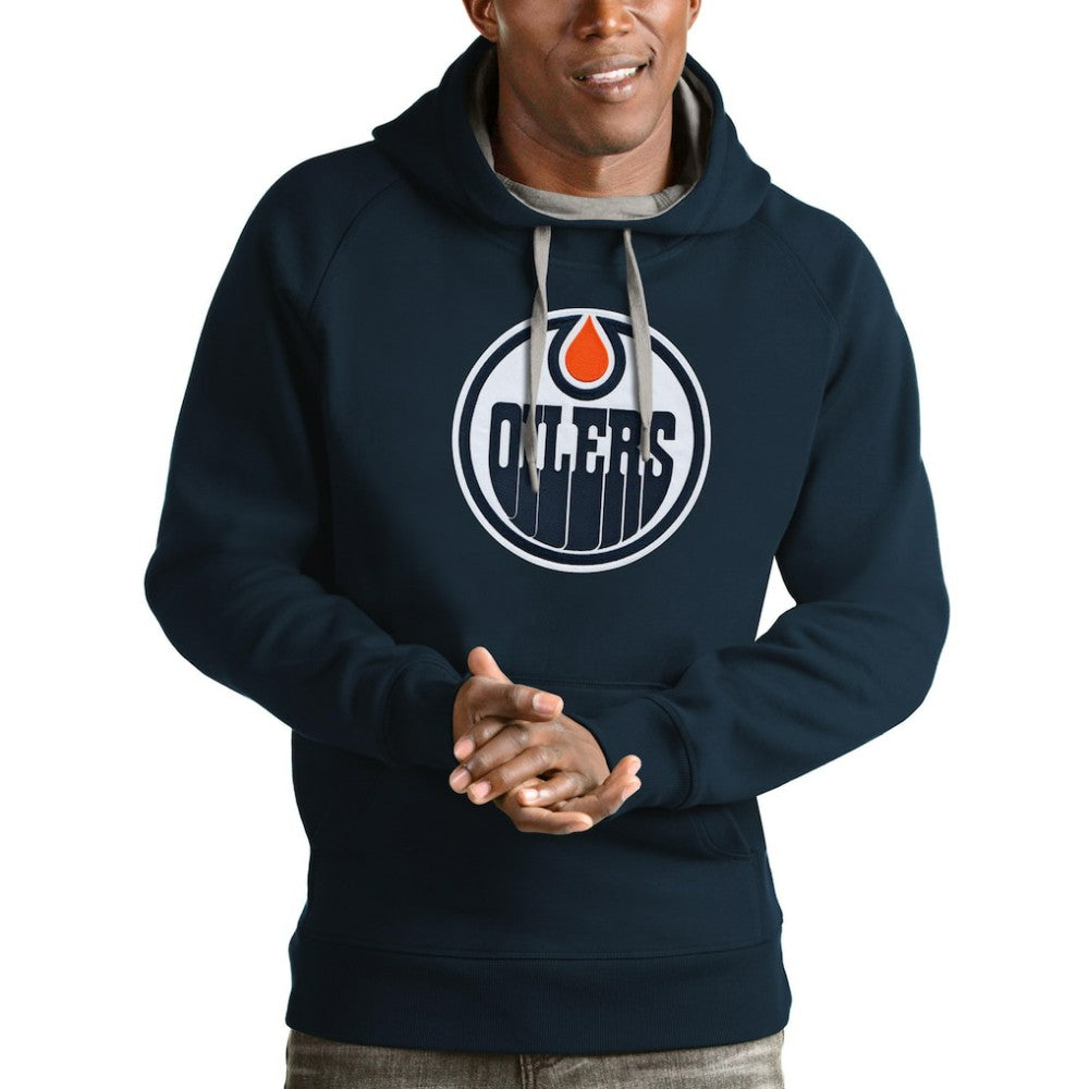 Edmonton Oilers Antigua Logo Victory Pullover Hoodie Navy
