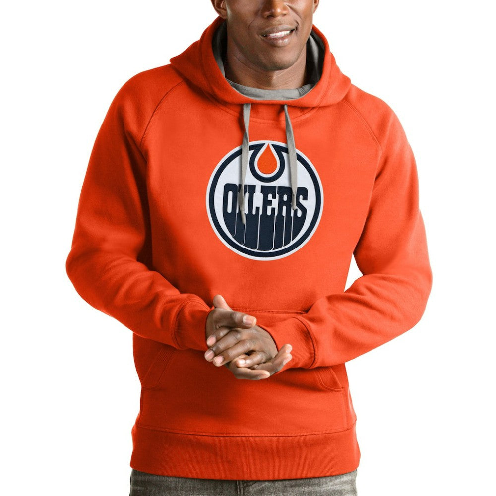 Edmonton Oilers Antigua Logo Victory Pullover Hoodie Orange