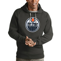 Edmonton Oilers Antigua Logo Victory Pullover Hoodie Charcoal