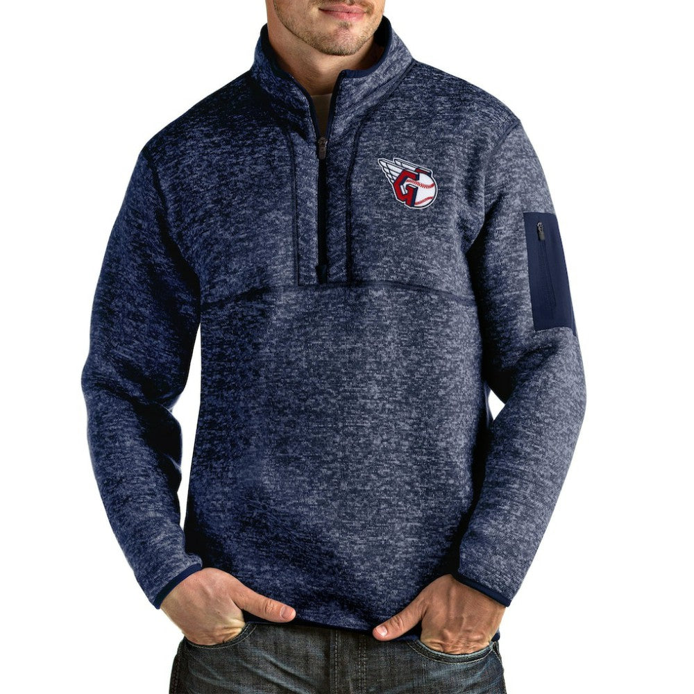 Cleveland Guardians Antigua Fortune Quarter-Zip Pullover Jacket Heathered Navy