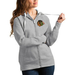 Chicago Blackhawks Antigua Women's Victory Full-Zip Hoodie Heathered Gray
