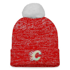 Calgary Flames Fanatics Women's Glimmer Cuffed Knit Hat with Pom Red