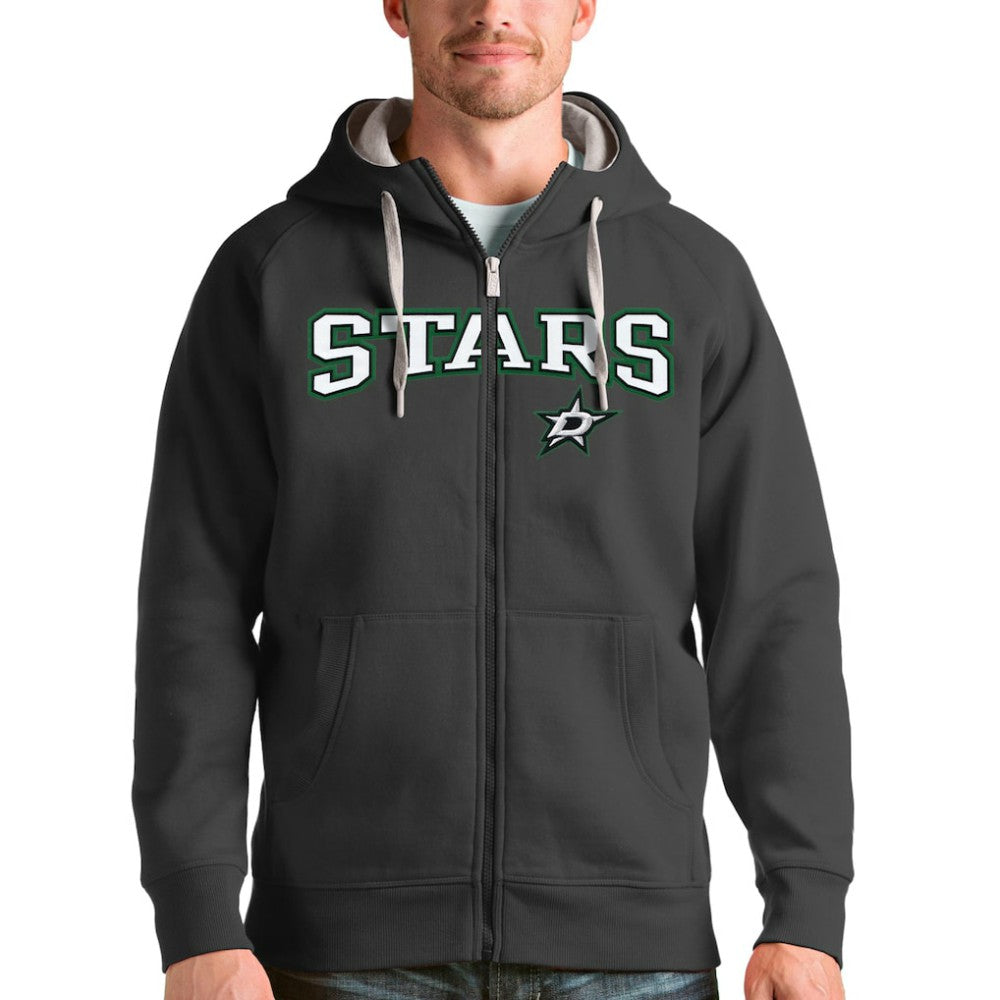 Dallas Stars Antigua Wordmark Victory Full-Zip Hoodie Charcoal