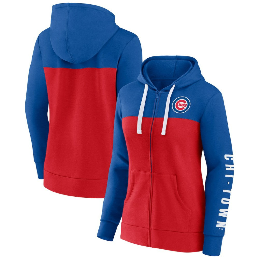 Chicago Cubs Women's Take The Field Colorblocked Hoodie Full-Zip Jacket Royal/Red