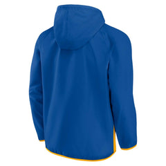 St. Louis Blues Fanatics Backhand Shooter Defender Anorak Raglan Hoodie Quarter-Zip Jacket Blue/Gold