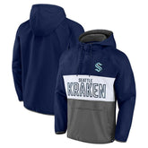 Seattle Kraken Fanatics Backhand Shooter Defender Anorak Raglan Hoodie Quarter-Zip Jacket Deep Sea Blue/Gray