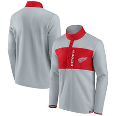 Detroit Red Wings Fanatics Hockey Polar Fleece Quarter-Snap Jacket Gray/Red