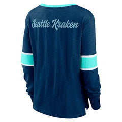 Seattle Kraken Fanatics Women's Effervescent Exclusive Notch Neck Lace-Up Long Sleeve Slub T-Shirt Navy