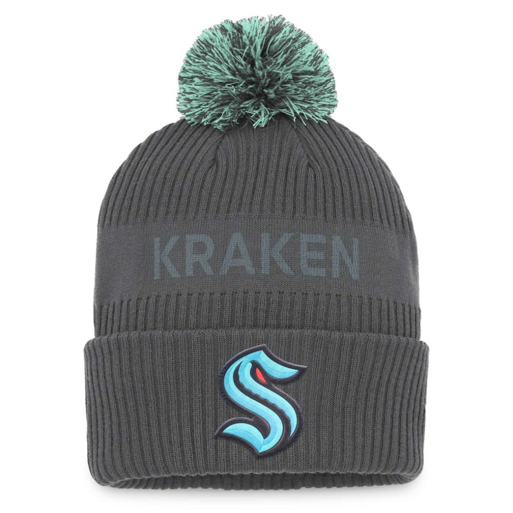 Seattle Kraken Fanatics Authentic Pro Home Ice Cuffed Knit Hat with Pom Charcoal