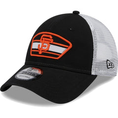 San Francisco Giants Logo Patch 9FORTY Trucker Snapback Hat Black/White | New Era