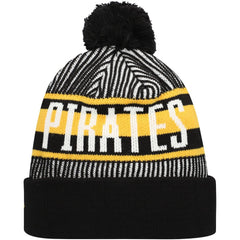 Pittsburgh Pirates Striped Cuffed Knit Hat with Pom Black | New Era