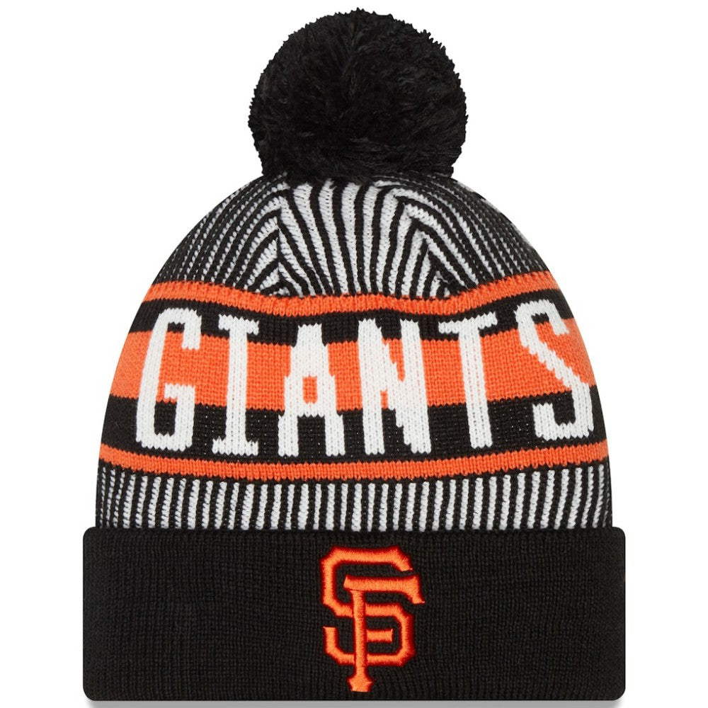 San Francisco Giants Striped Cuffed Knit Hat with Pom Black | New Era