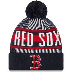 Boston Red Sox Striped Cuffed Knit Hat with Pom Navy | New Era