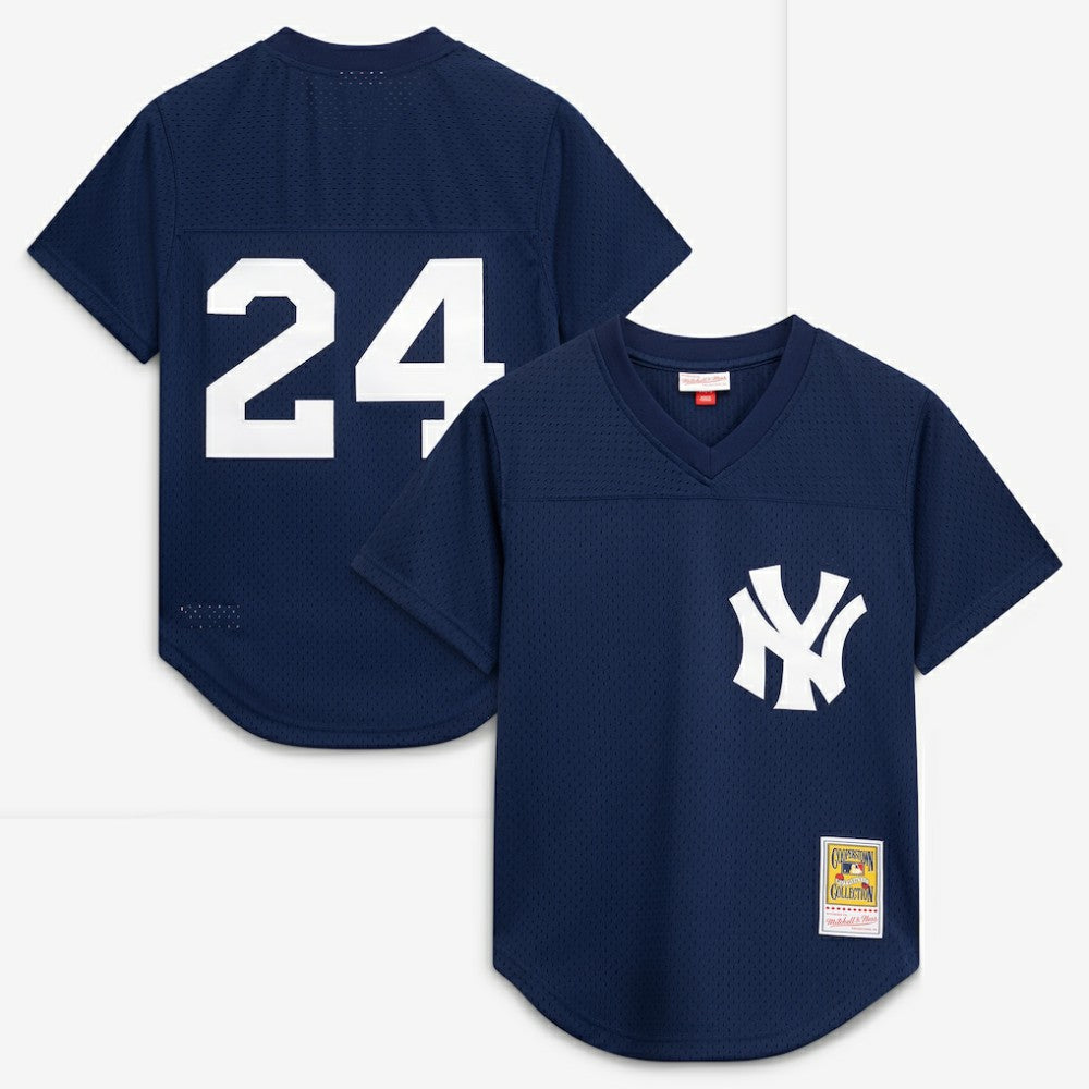 Rickey Henderson New York Yankees Cooperstown Collection Mesh Batting Practice Button-Up Jersey Navy | Mitchell & Ness