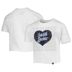 Colorado Rockies Girls Youth Flip Sequin Heart Crop Top White | New Era