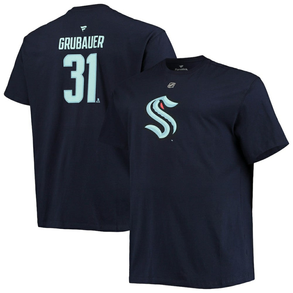 Philipp Grubauer Seattle Kraken Fanatics Big & Tall Name & Number T-Shirt Deep Sea Blue