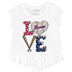 Atlanta Braves Tiny Turnip Girls Youth Baseball Love Fringe T-Shirt White