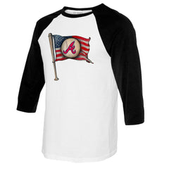 Atlanta Braves Tiny Turnip Youth Baseball Flag Raglan 3/4 Sleeve T-Shirt White/Black