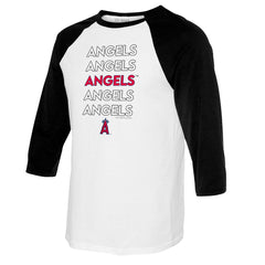 Los Angeles Angels Tiny Turnip Women's Stacked 3/4-Sleeve Raglan T-Shirt White/Black