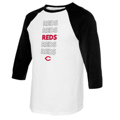 Cincinnati Reds Tiny Turnip Women's Stacked 3/4-Sleeve Raglan T-Shirt White/Black
