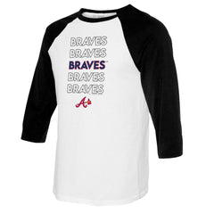 Atlanta Braves Tiny Turnip Youth Stacked Raglan 3/4 Sleeve T-Shirt White/Black