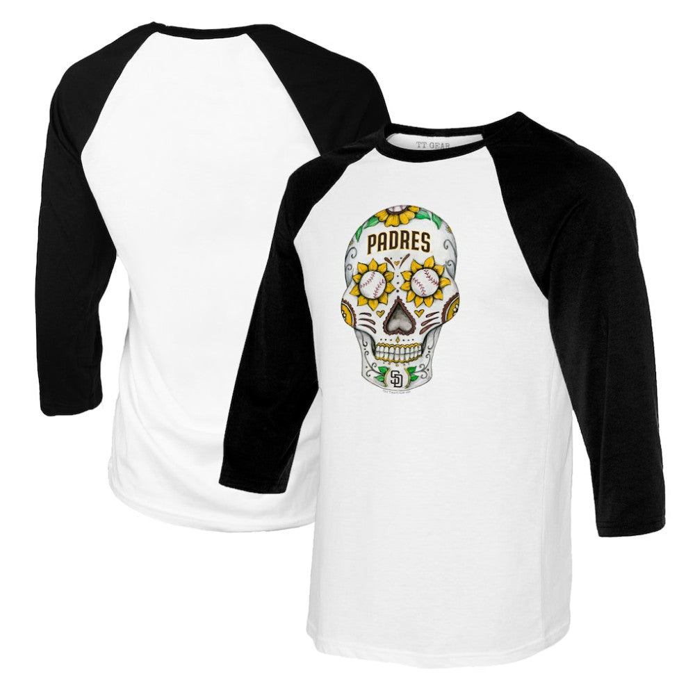 San Diego Padres Tiny Turnip Women's Sugar Skull 3/4-Sleeve Raglan T-Shirt White/Black