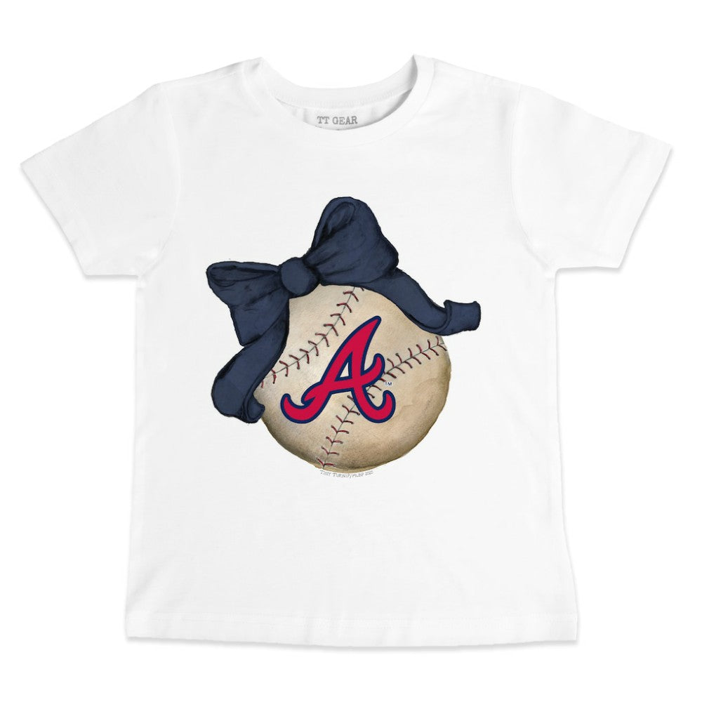 Atlanta Braves Tiny Turnip Youth Baseball Bow T-Shirt White