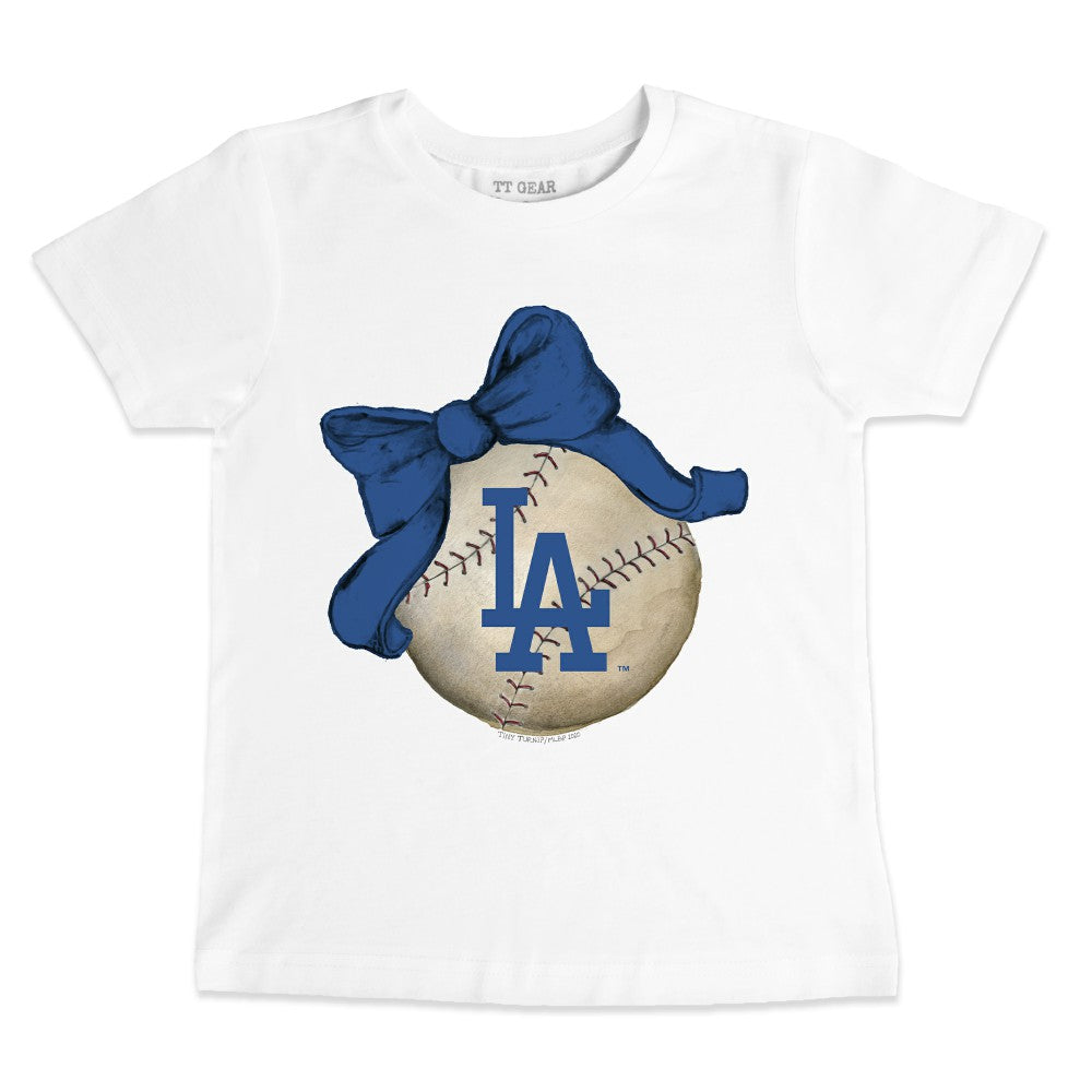 Los Angeles Dodgers Tiny Turnip Youth Baseball Bow T-Shirt White