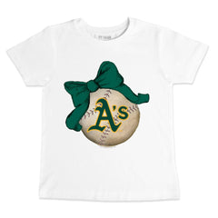 Athletics Tiny Turnip Youth Baseball Bow T-Shirt White