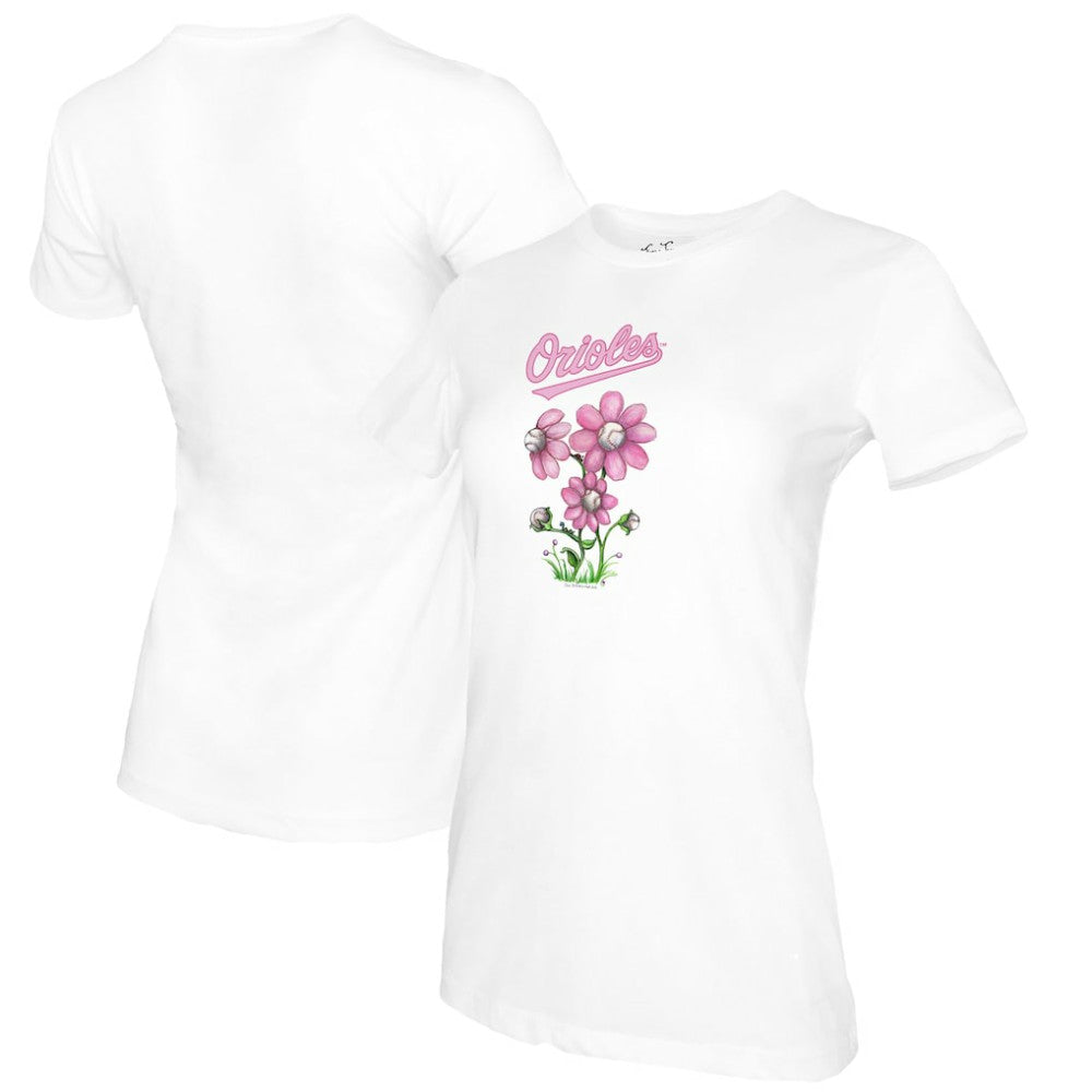 Baltimore Orioles Tiny Turnip Women's Blooming Baseballs T-Shirt White