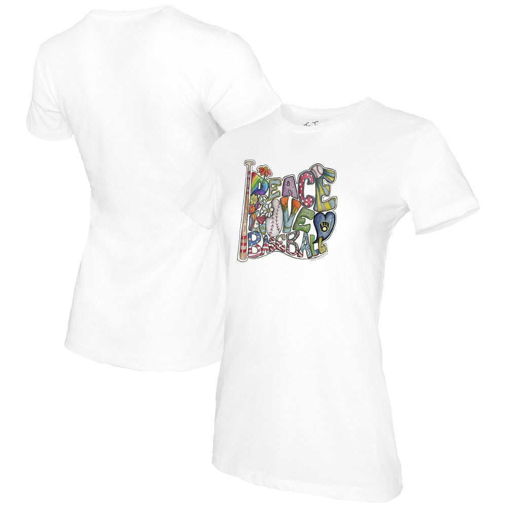 Milwaukee Brewers Tiny Turnip Women's Peace Love Baseball T-Shirt White