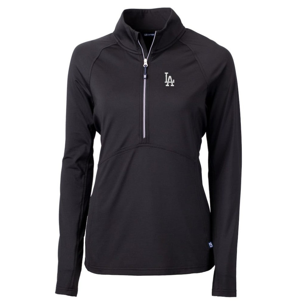 Los Angeles Dodgers Cutter & Buck Women's Adapt Eco Knit Stretch Half-Zip Pullover Top Black