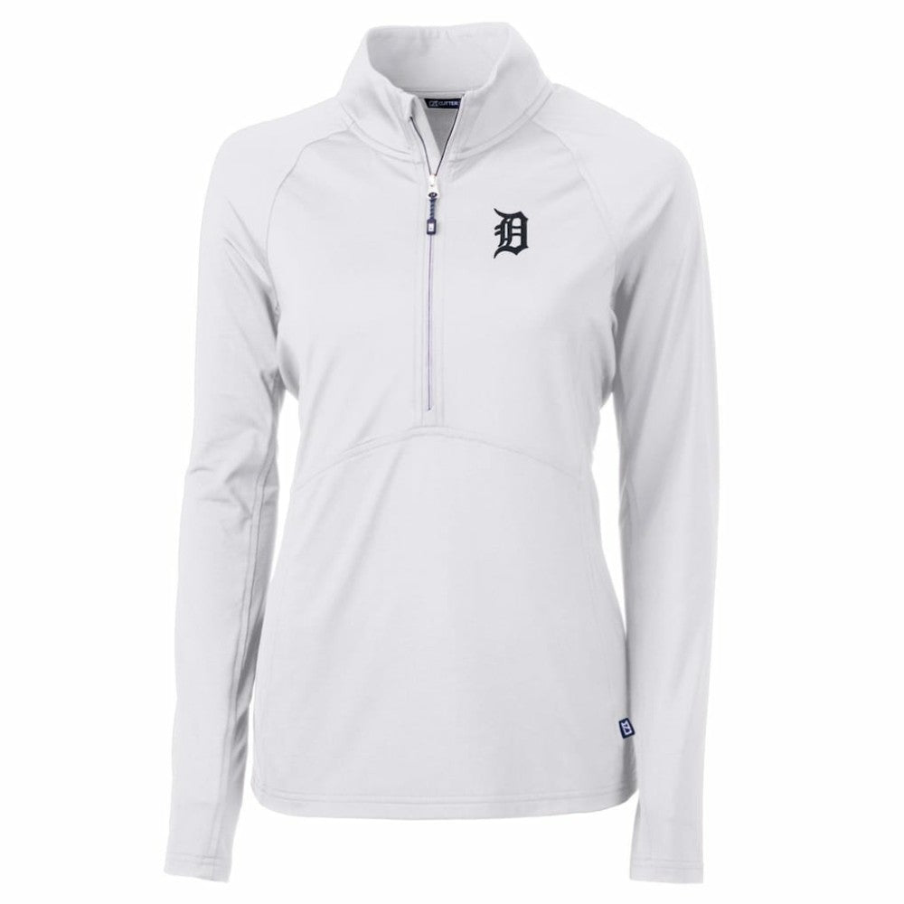 Detroit Tigers Cutter & Buck Women's Adapt Eco Knit Stretch Half-Zip Pullover Top White