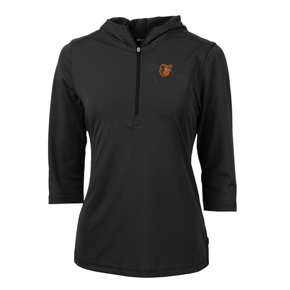 Baltimore Orioles Cutter & Buck Women's Virtue Eco Pique 3/4 Sleeve Half-Zip Pullover Hoodie Black